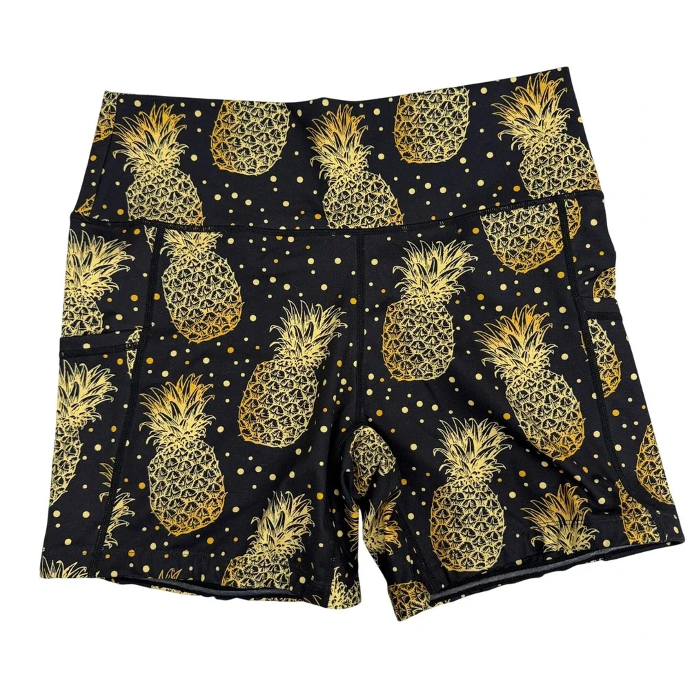 Constantly Varied Gear Shorts Womens Large Black Gold Pineapple CVG Pockets